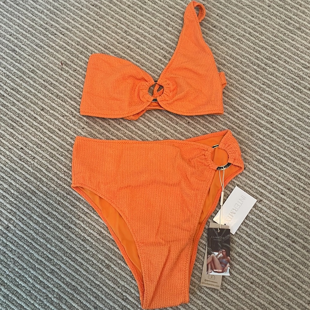 intermix: la sirène- orange bathing suit two peice. size M:  medium
